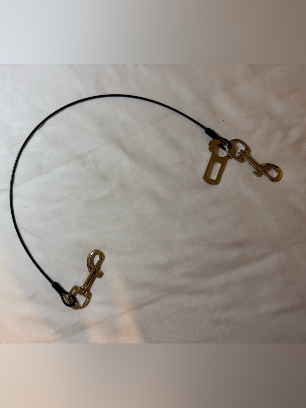 Black Double-Clip Dog Connector Leash with Gold Hardware